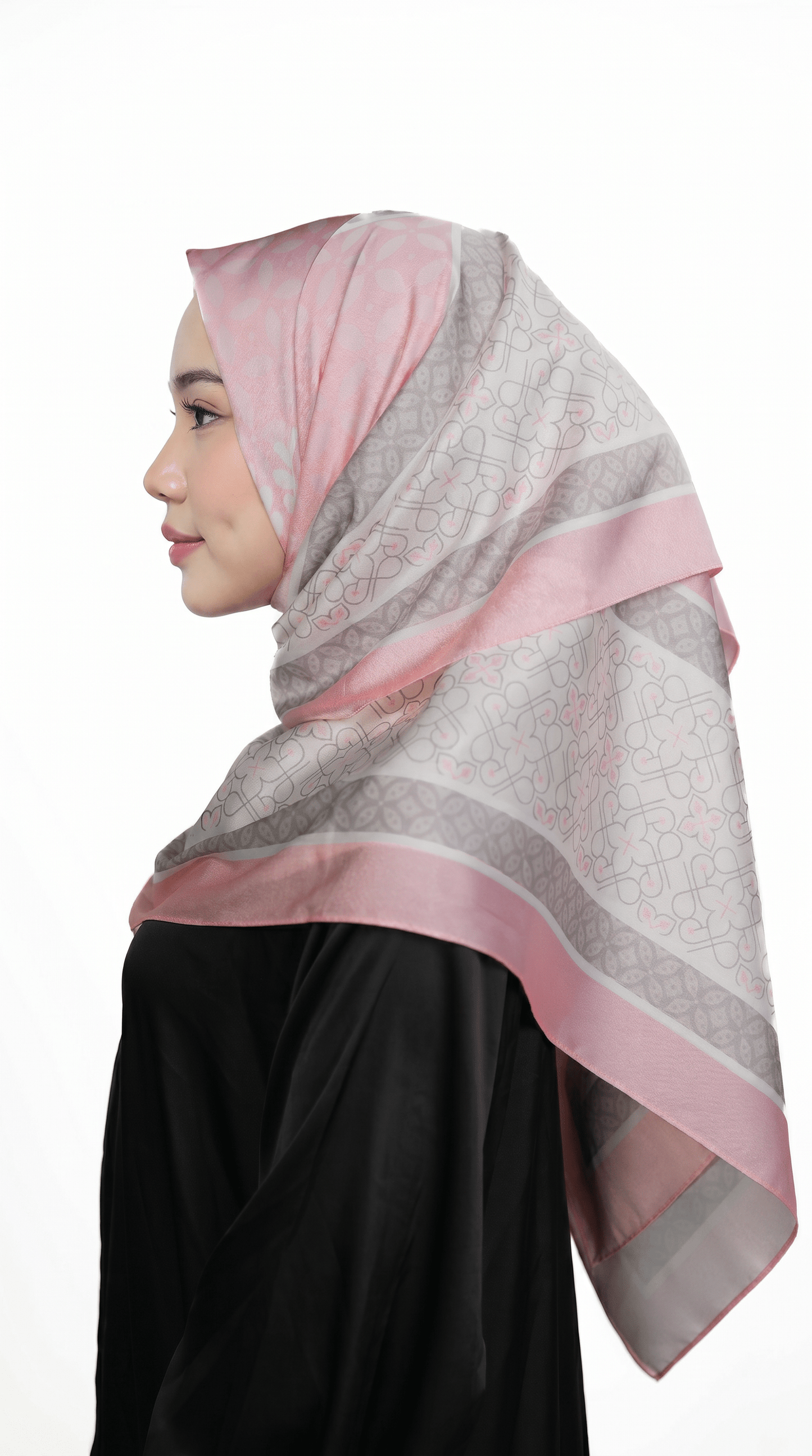 Blush Pink Geometric Satin Shawl - | Nusuki MY