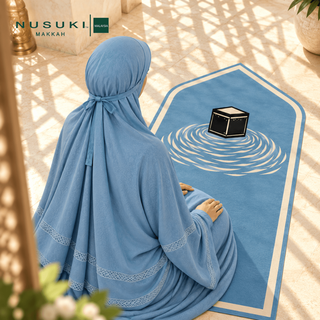 Complete Prayer Set | Joud Al-Turath Prayerwear + Al Kaaba Blue Mat + Al Haram Freshener - | Nusuki MY