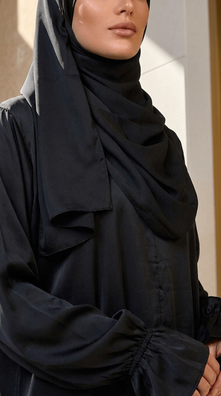 Desert Bloom Abaya Hijab Set | Pitch Noir - | Nusuki MY