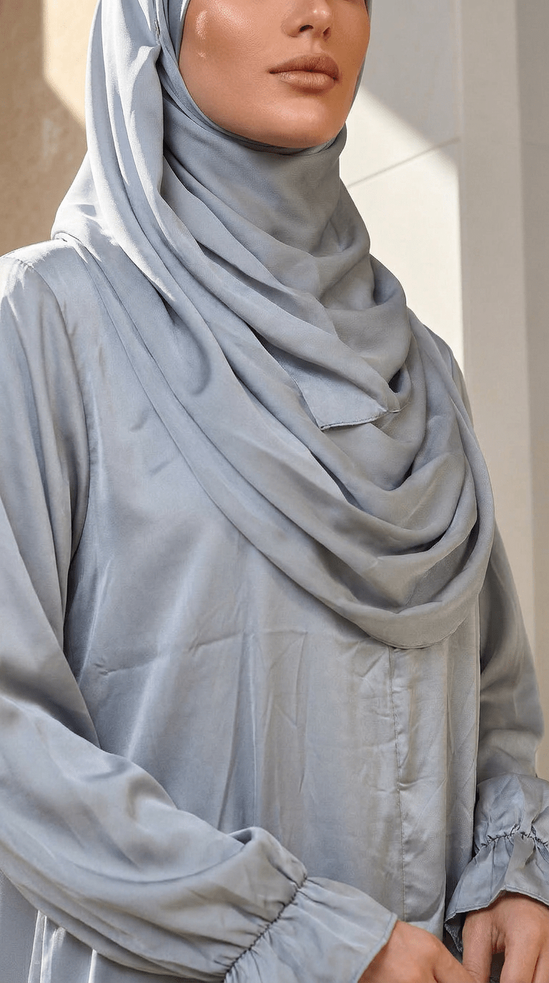 Desert Bloom Abaya Hijab Set | Silver Blue - | Nusuki MY