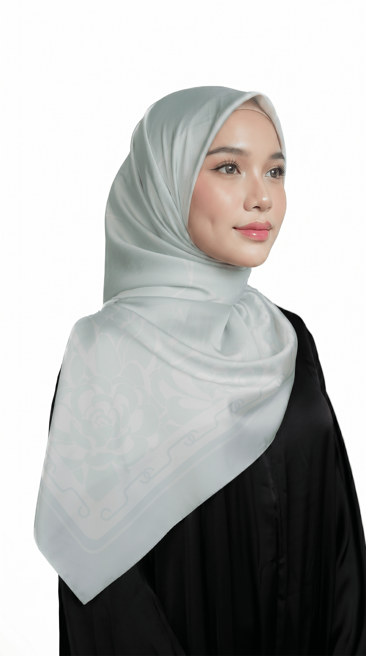 Mint Sage Satin Printed Shawl - | Nusuki MY
