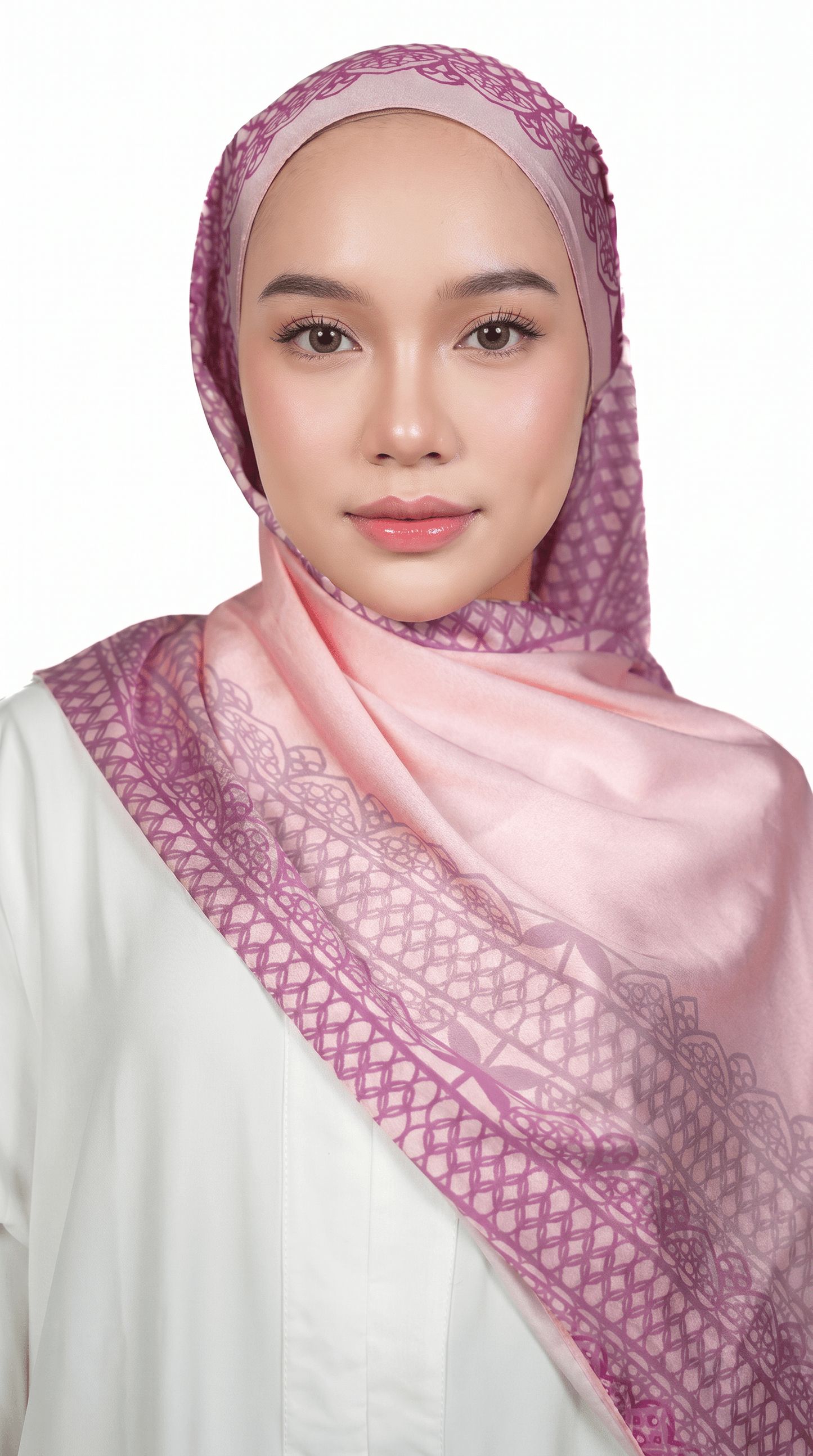 Rose Pink Lace-Print Satin Shawl - | Nusuki MY