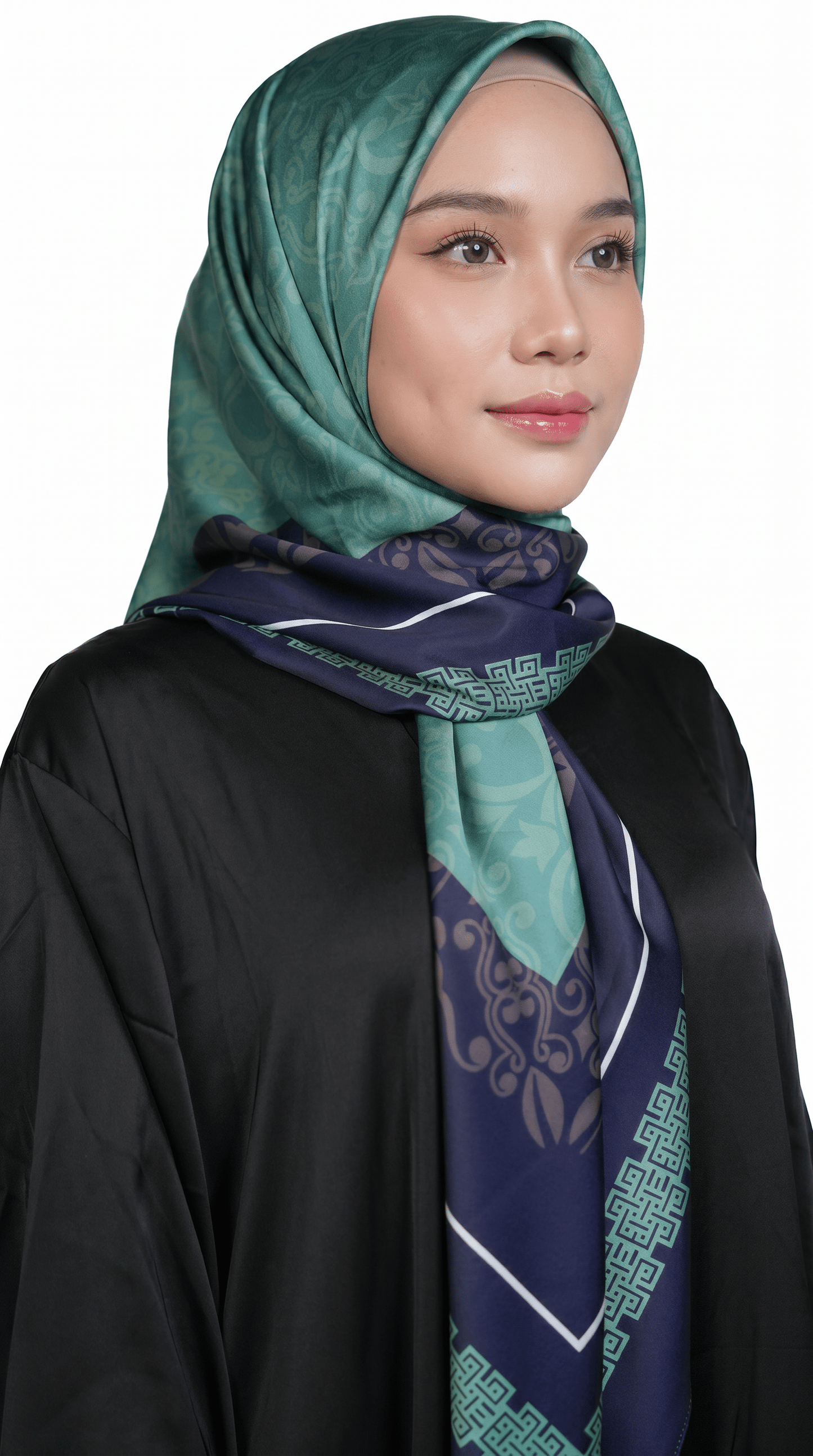 Teal & Navy Heritage Satin Shawl - | Nusuki MY