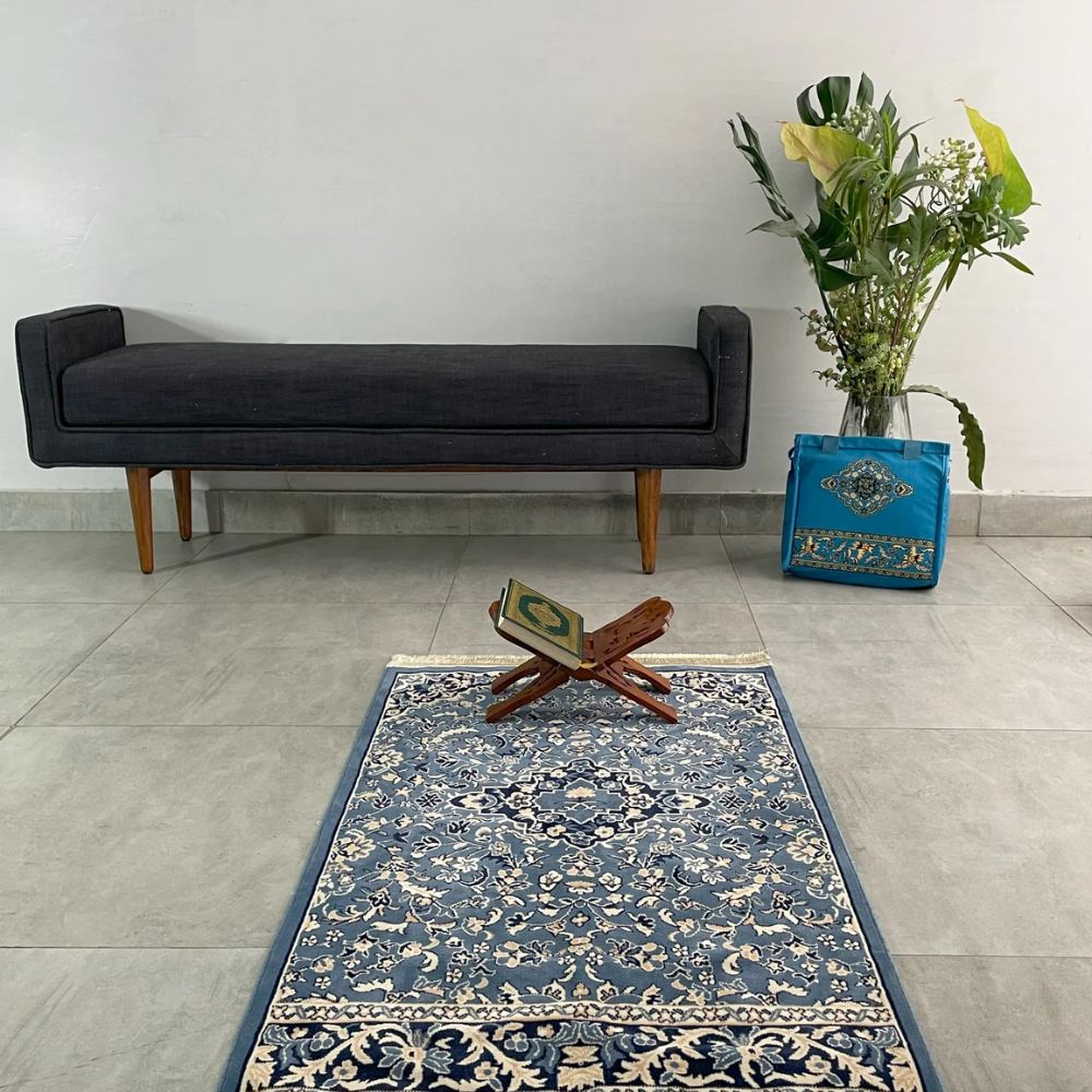 Rawdat Al-Haramain Prayer Mat Blue with Handbag - Nusuki MY