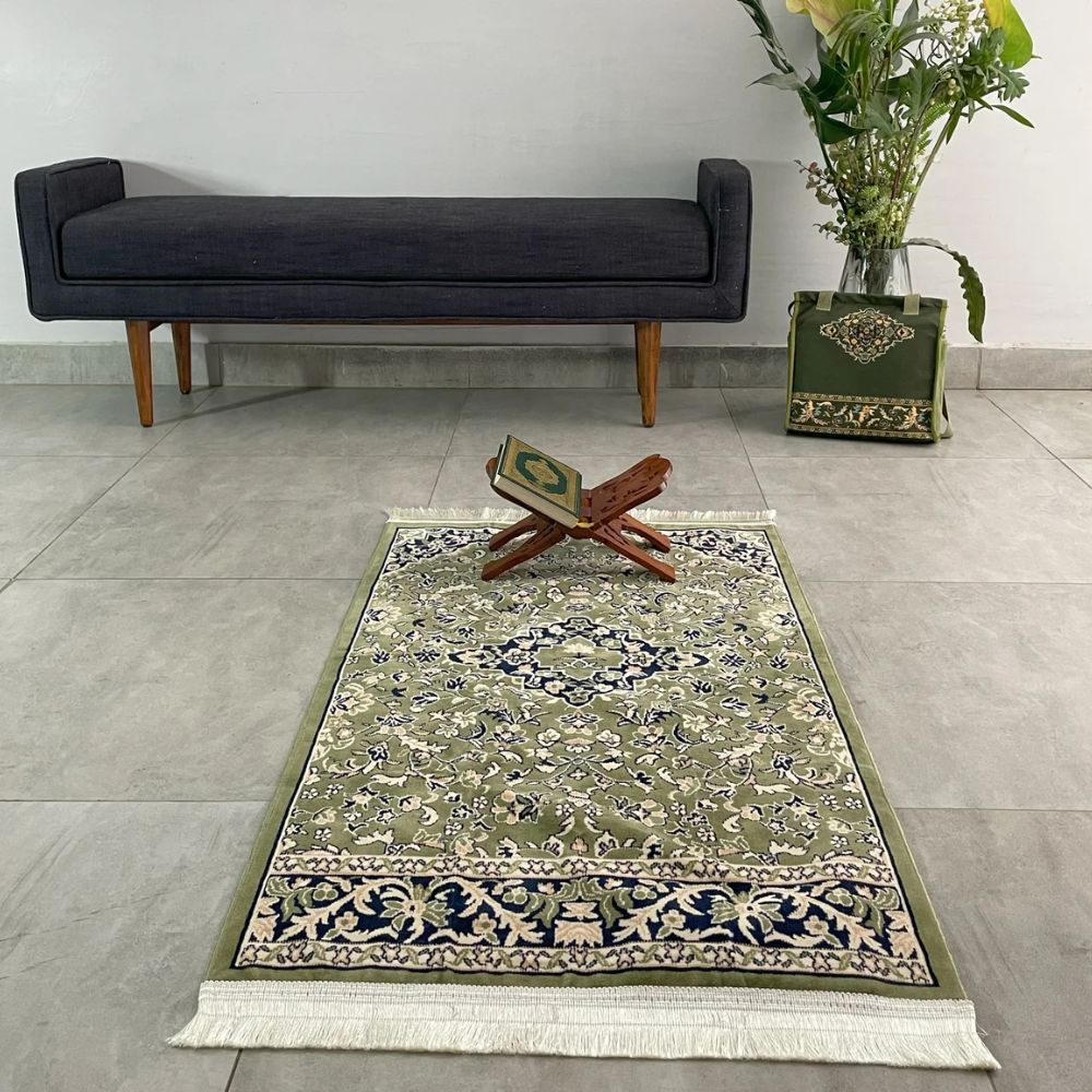 Rawdat Al-Haramain Prayer Mat Blue with Handbag - Nusuki MY