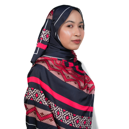 Crimson & Navy Tribal Geometric Satin Shawl