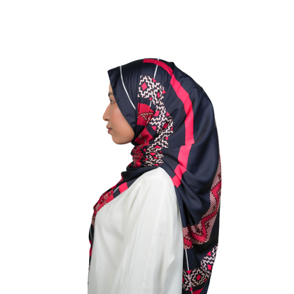 Crimson & Navy Tribal Geometric Satin Shawl