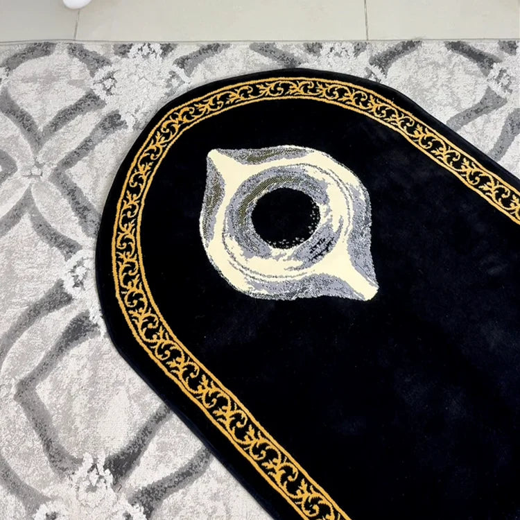 Load video: Video Display of black Stone padded Prayer Mat. Also known as Hajar Aswad
