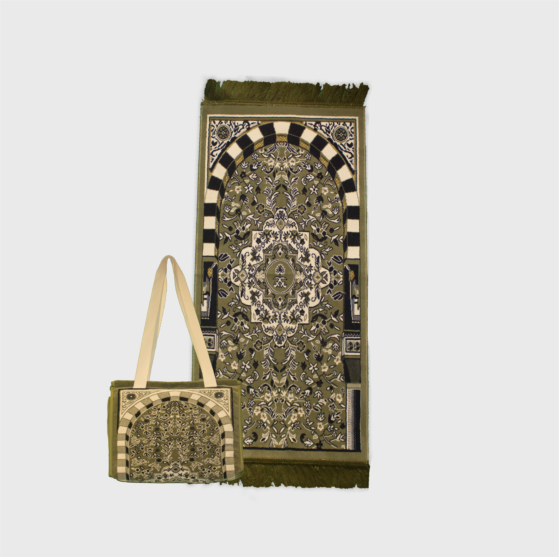 Green Riyadh al Salihyen Kids Prayer Mat with Handbag - Nusuki My