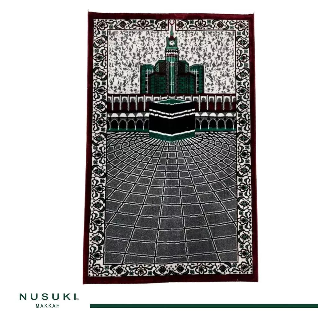 Deep Red Makkah Clock Tower Prayer Mat