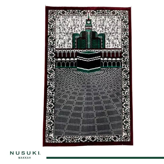 Deep Red Makkah Clock Tower Prayer Mat