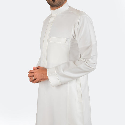 Modern Embroidery Thobe Zipper - Off White - Nusuki MY