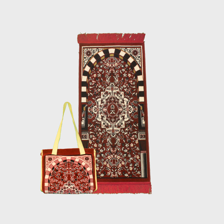 Red Riyadh al Salihyen Kids Prayer Mat with Handbag - Nusuki My