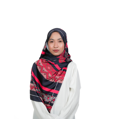 Crimson & Navy Tribal Geometric Satin Shawl