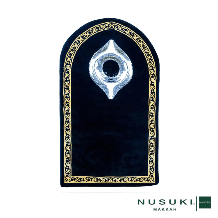 Black Stone Padded Prayer Mat Arched with Hand Bag - Prayer Mat | Nusuki MY