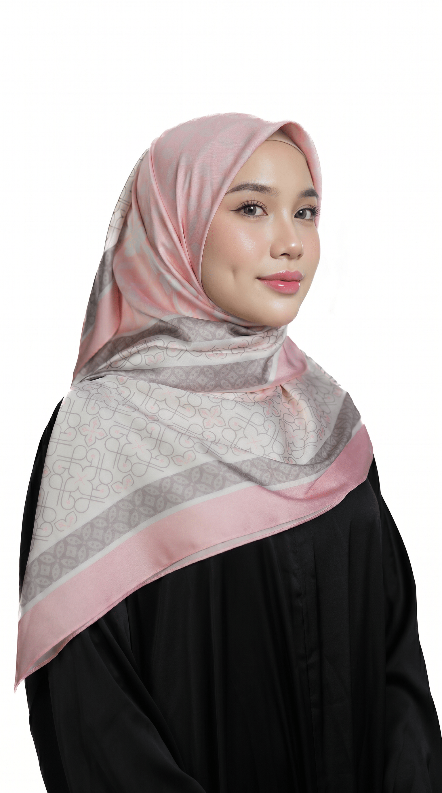 Blush Pink Geometric Satin Shawl - | Nusuki MY