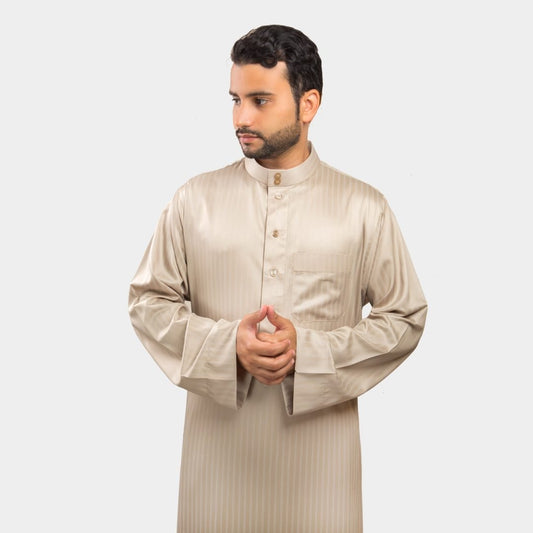 Comfort Stripe Thobe Beige - thobe | Nusuki MY