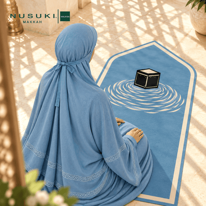 Complete Prayer Set | Joud Al-Turath Prayerwear + Al Kaaba Blue Mat + Al Haram Freshener - | Nusuki MY