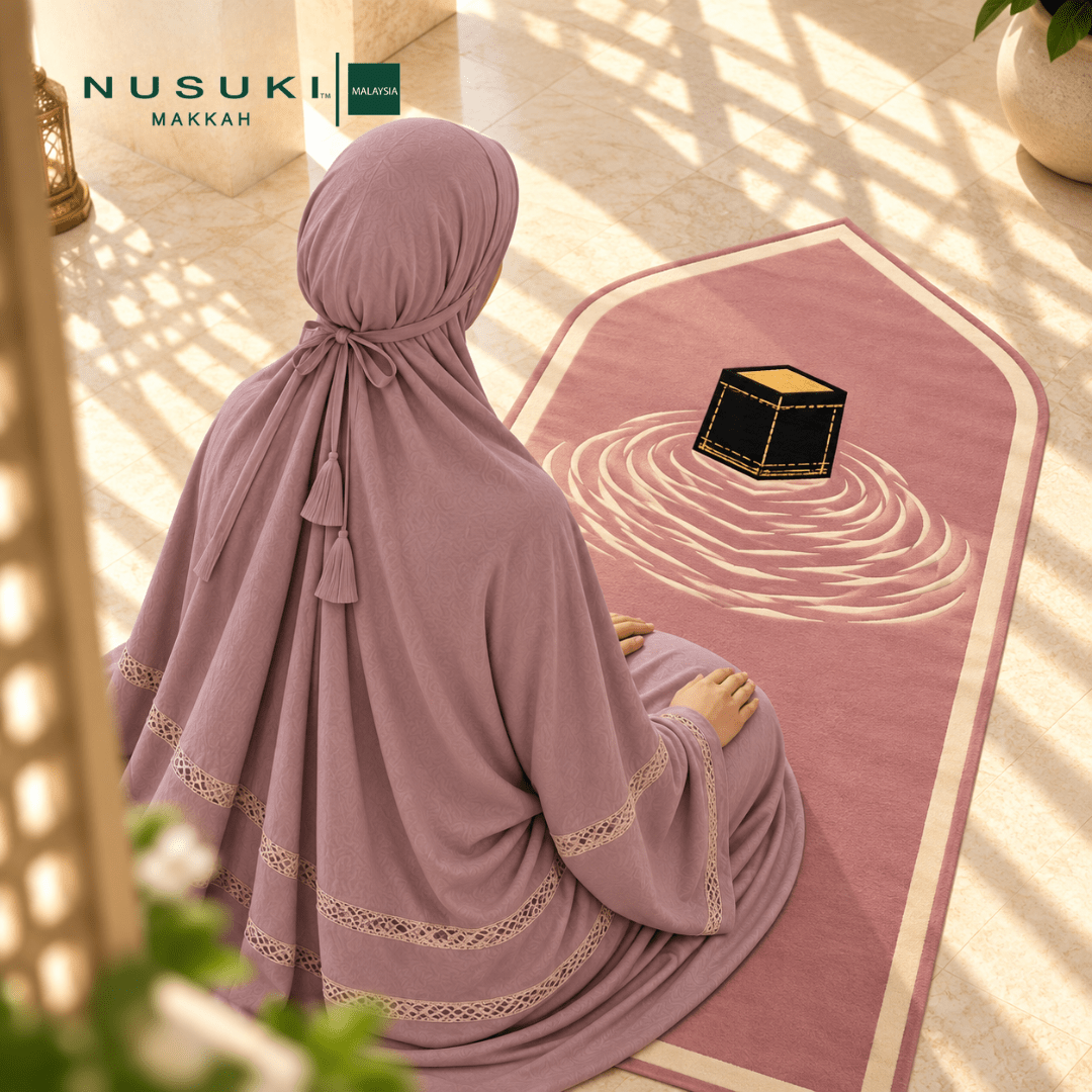 Complete Prayer Set | Joud Al-Turath Prayerwear + Al Kaaba Mat + Taif Rose Freshener. - | Nusuki MY