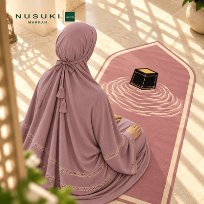 Complete Prayer Set | Joud Al-Turath Prayerwear + Al Kaaba Mat + Taif Rose Freshener. - | Nusuki MY