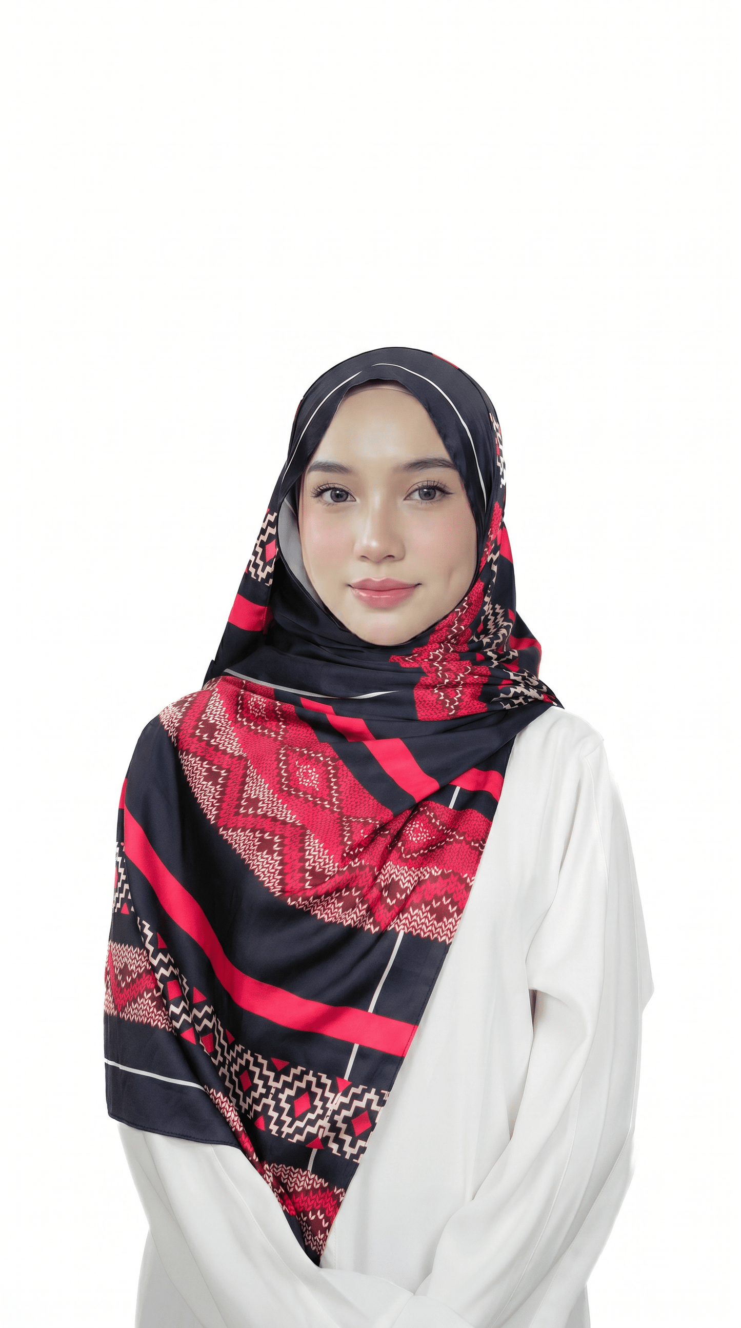 Crimson & Navy Tribal Geometric Satin Shawl - | Nusuki MY