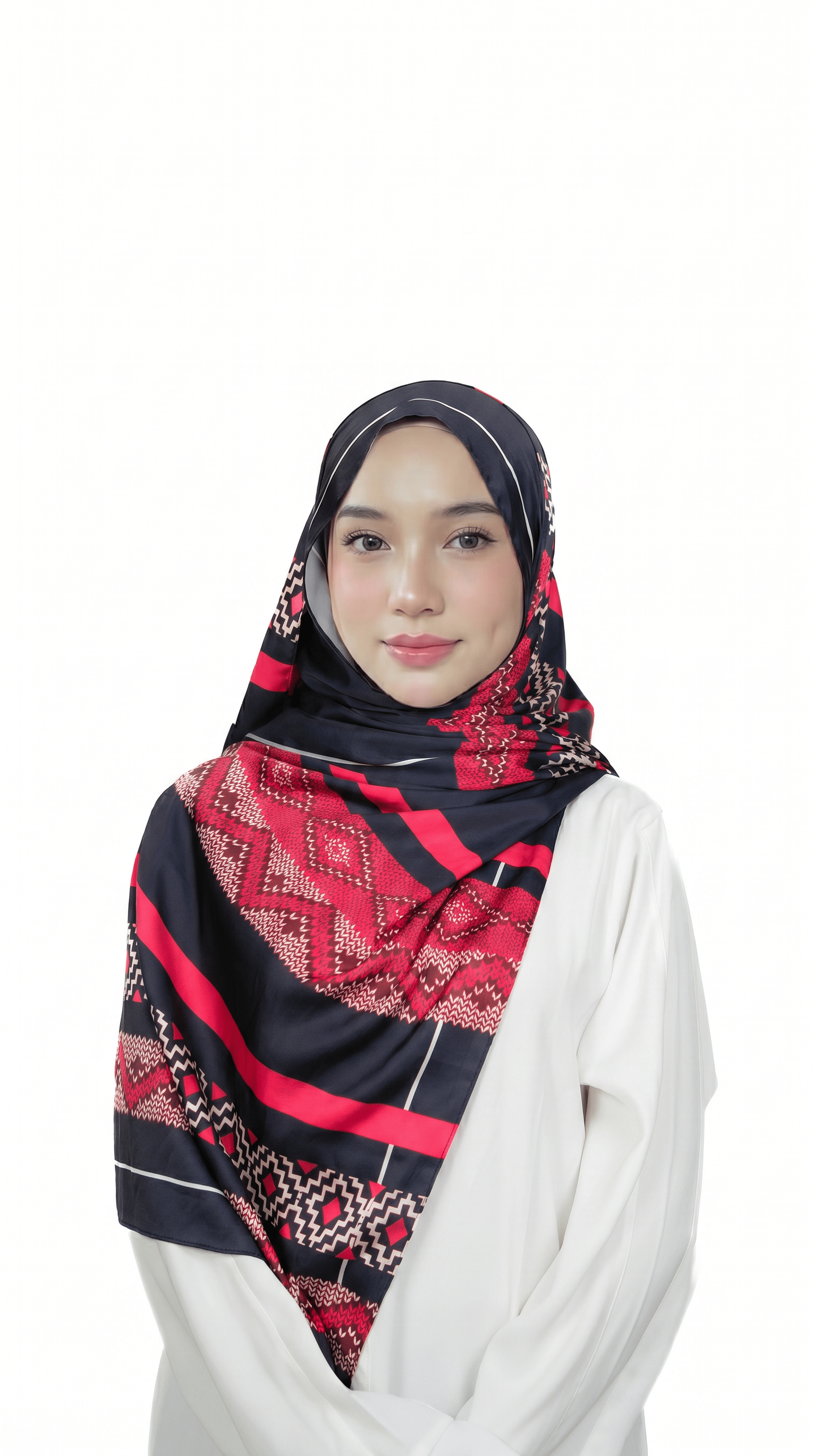 Crimson & Navy Tribal Geometric Satin Shawl - | Nusuki MY