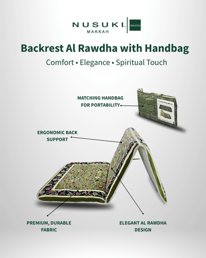 Foldable Prayer Mat Al Rawdha with Handbag - Backrest | Nusuki MY