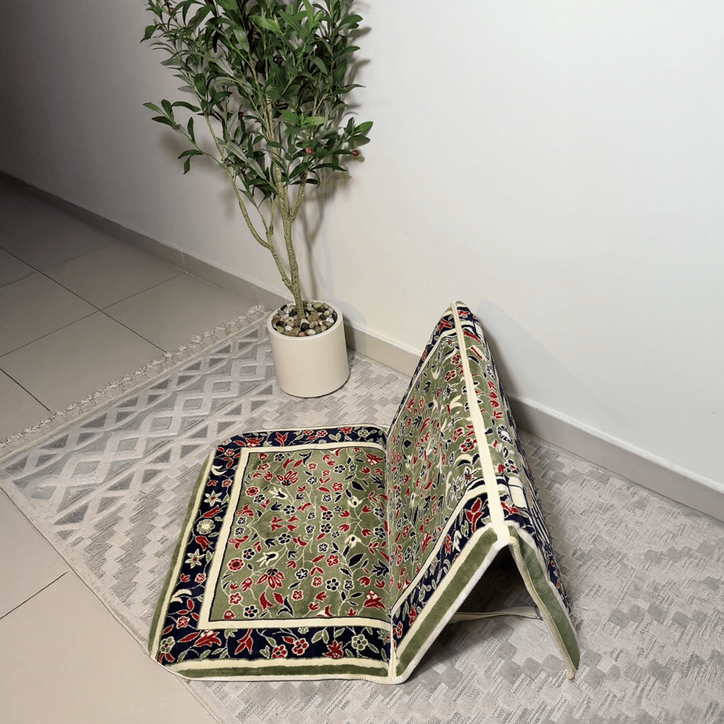 Foldable Prayer Mat Al Rawdha with Handbag - Backrest | Nusuki MY