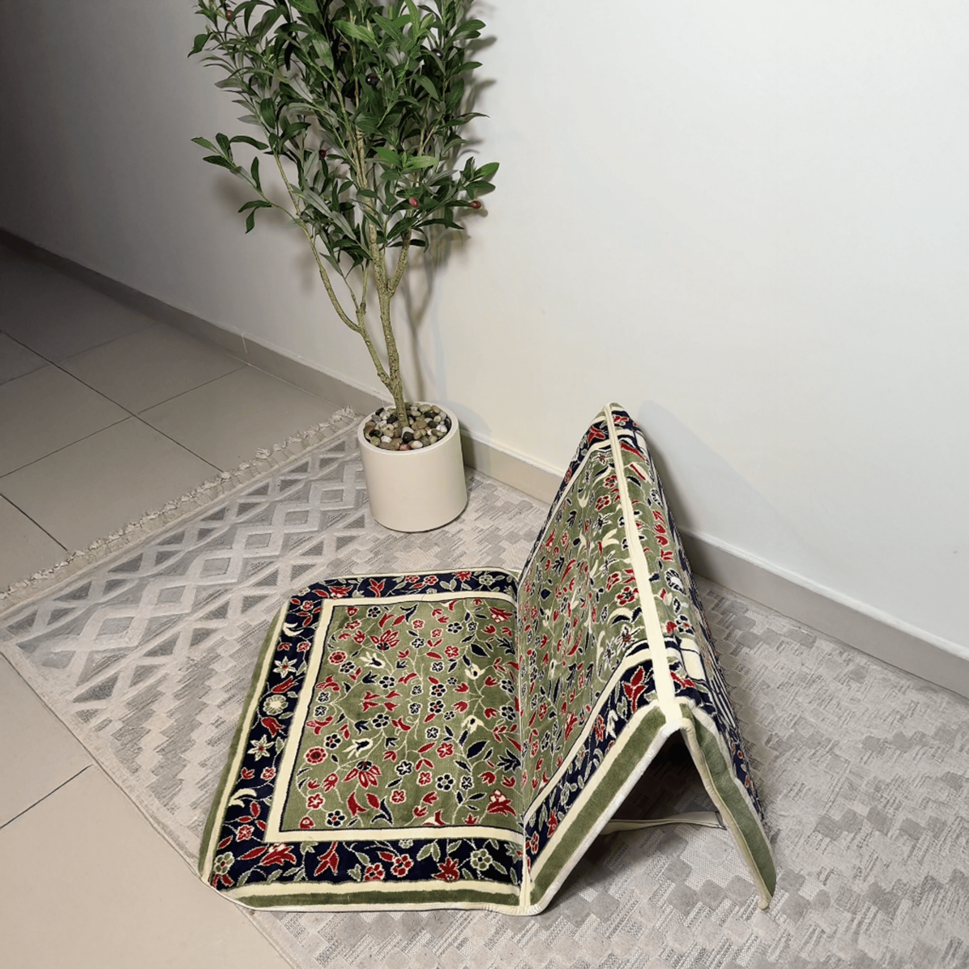 Foldable Prayer Mat Al Rawdha with Handbag - Backrest | Nusuki MY