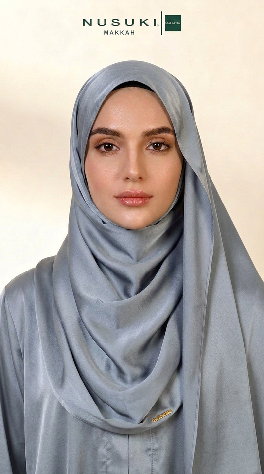 Desert Bloom Abaya Hijab Set | Silver Blue