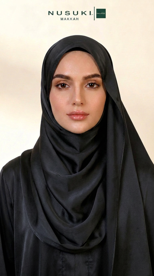 Desert Bloom Abaya Hijab Set | Pitch Noir