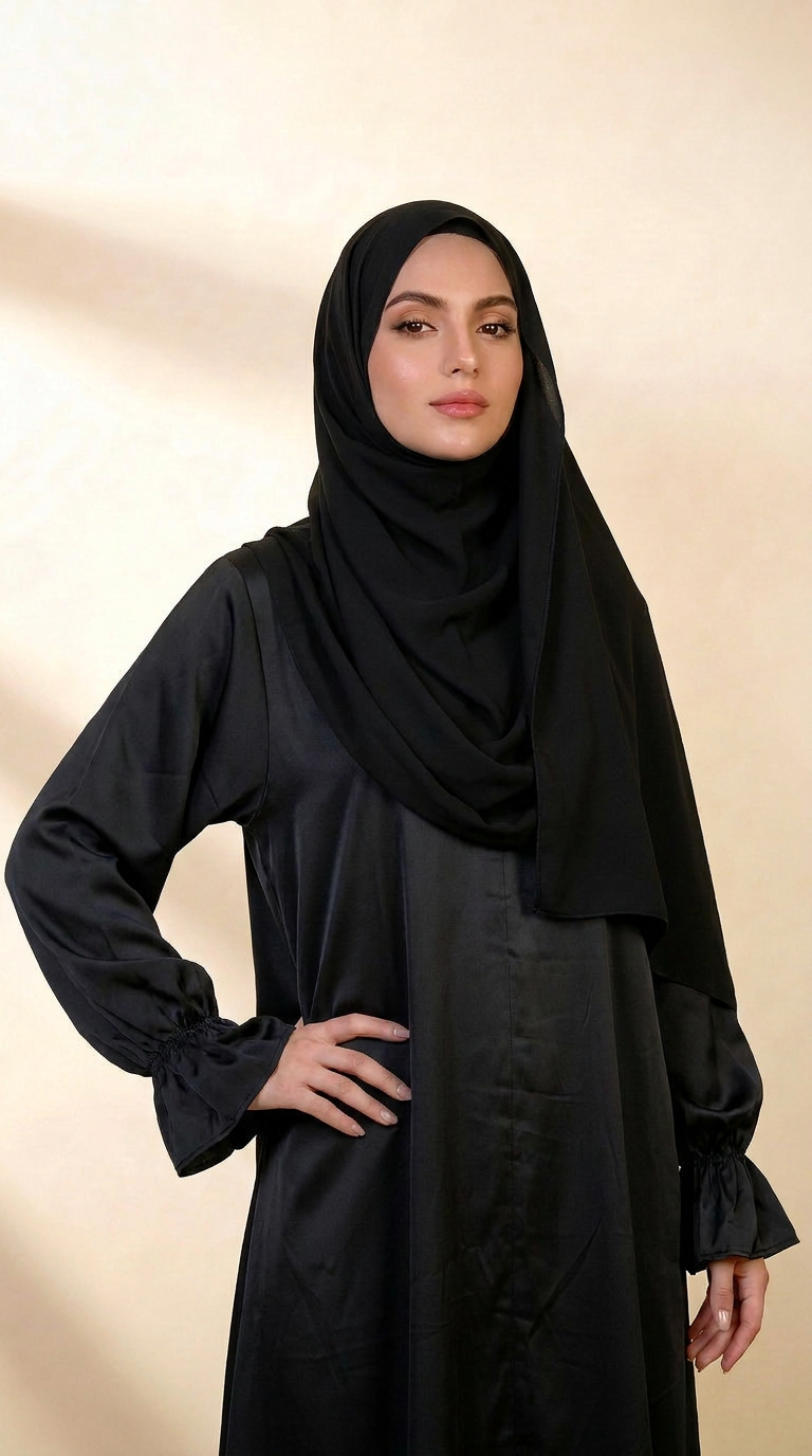 Desert Bloom Abaya Hijab Set | Pitch Noir