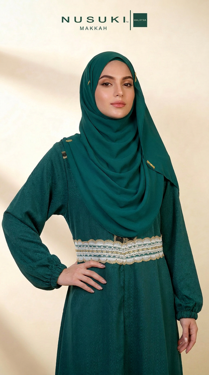 Joud Al-Turath Abaya Hijab Set | Emerald Jade
