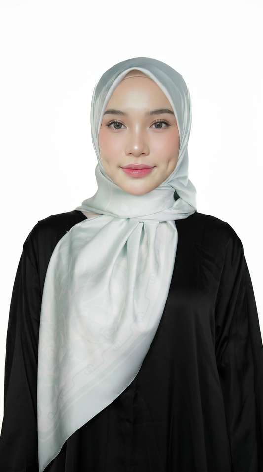 Mint Sage Satin Printed Shawl
