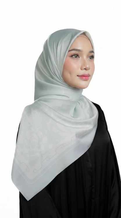 Mint Sage Satin Printed Shawl