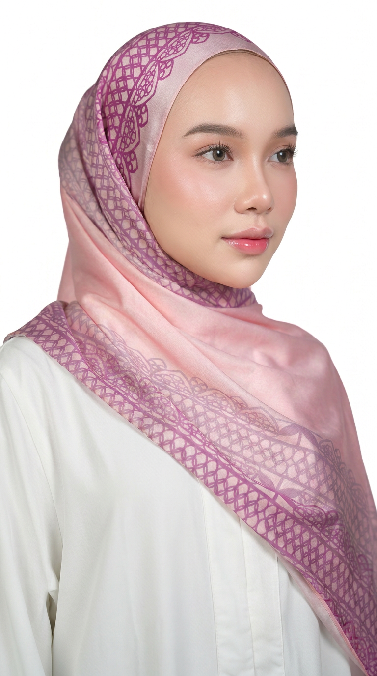 Rose Pink Lace-Print Satin Shawl