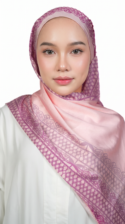 Rose Pink Lace-Print Satin Shawl
