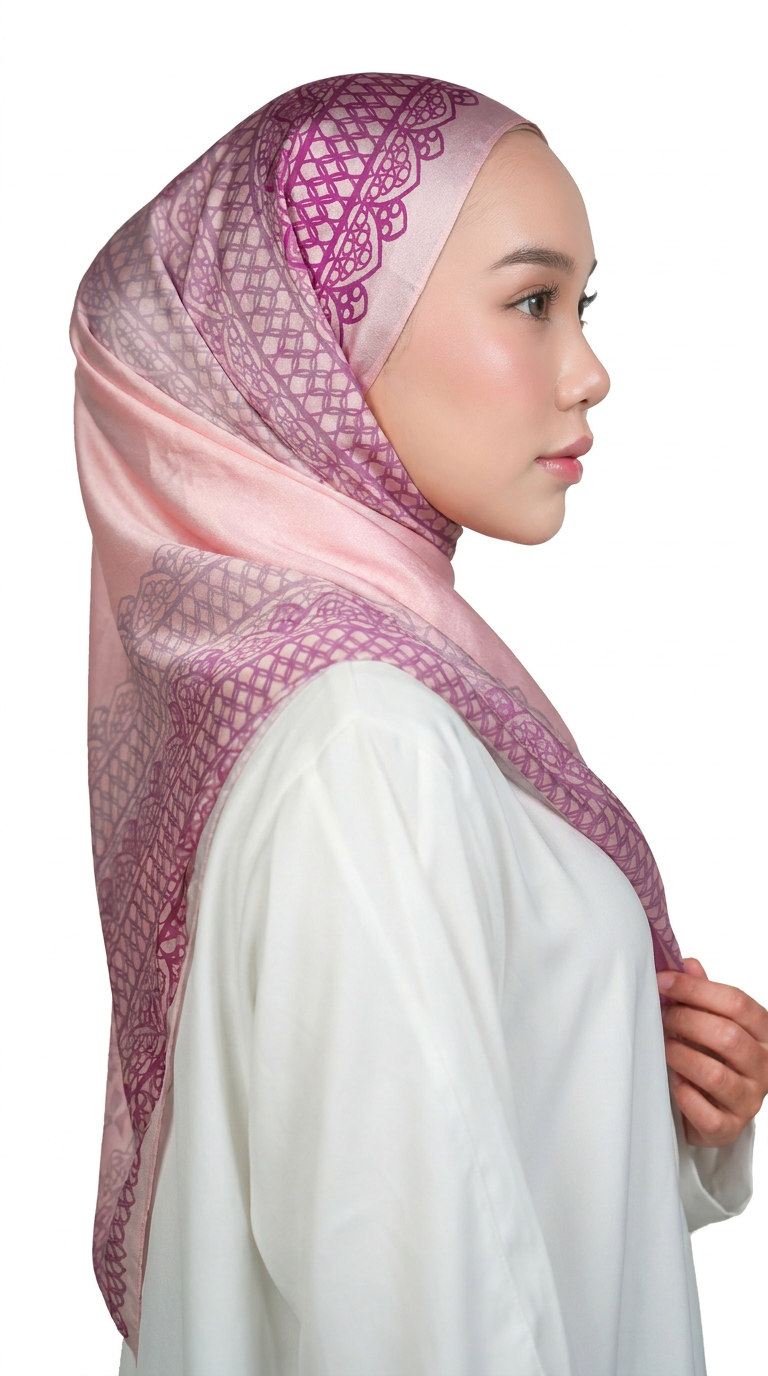 Rose Pink Lace-Print Satin Shawl