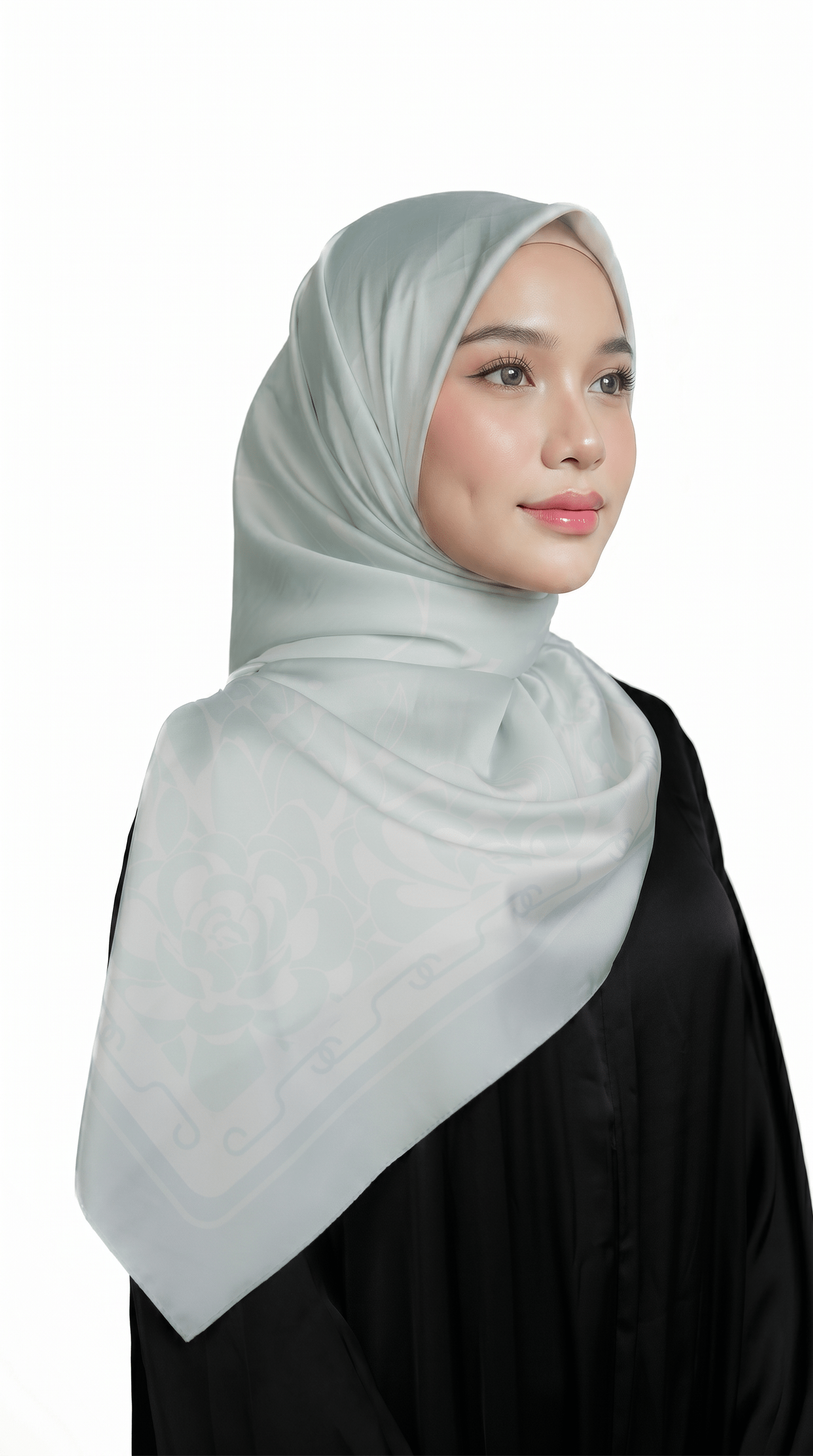 Mint Sage Satin Printed Shawl - | Nusuki MY