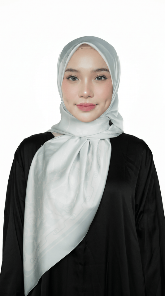 Mint Sage Satin Printed Shawl - | Nusuki MY