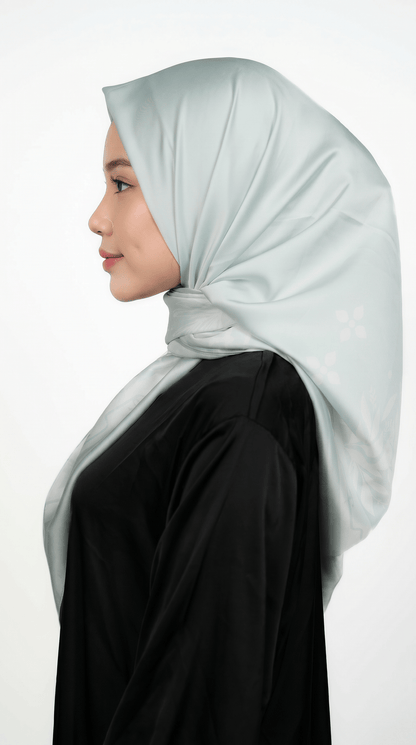 Mint Sage Satin Printed Shawl - | Nusuki MY