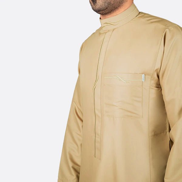 Modern Embroidery Thobe Zipper - Beige - thobe | Nusuki MY