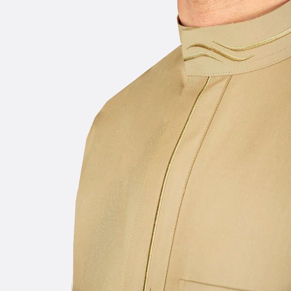 Modern Embroidery Thobe Zipper - Beige - thobe | Nusuki MY