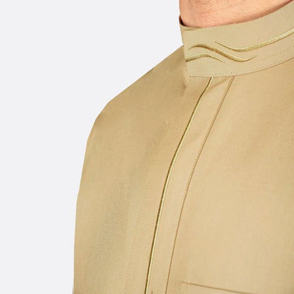 Modern Embroidery Thobe Zipper - Beige - thobe | Nusuki MY