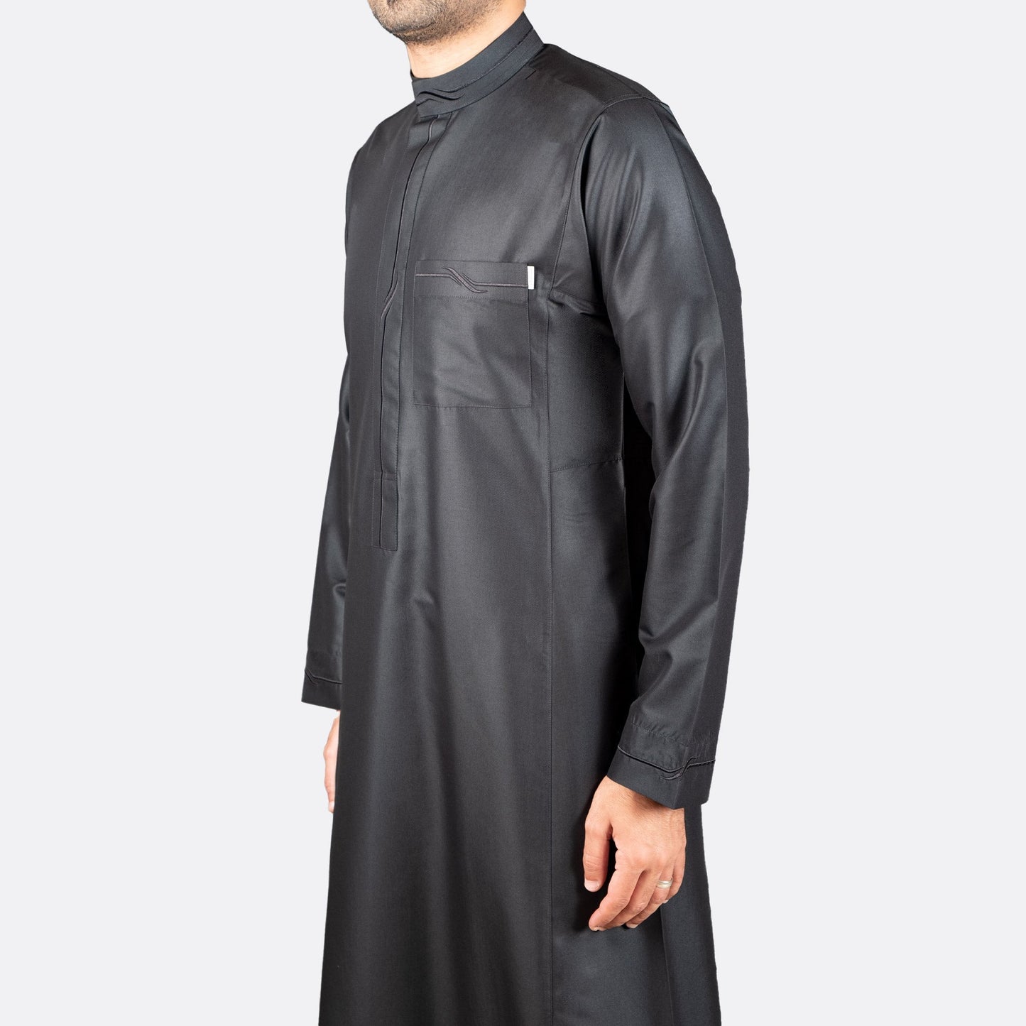 Modern Embroidery Thobe Zipper - Black - thobe | Nusuki MY