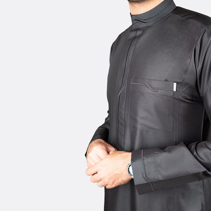 Modern Embroidery Thobe Zipper - Black - thobe | Nusuki MY