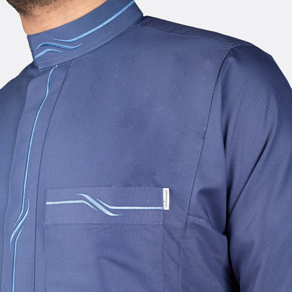 Modern Embroidery Thobe Zipper - Dark Blue - thobe | Nusuki MY