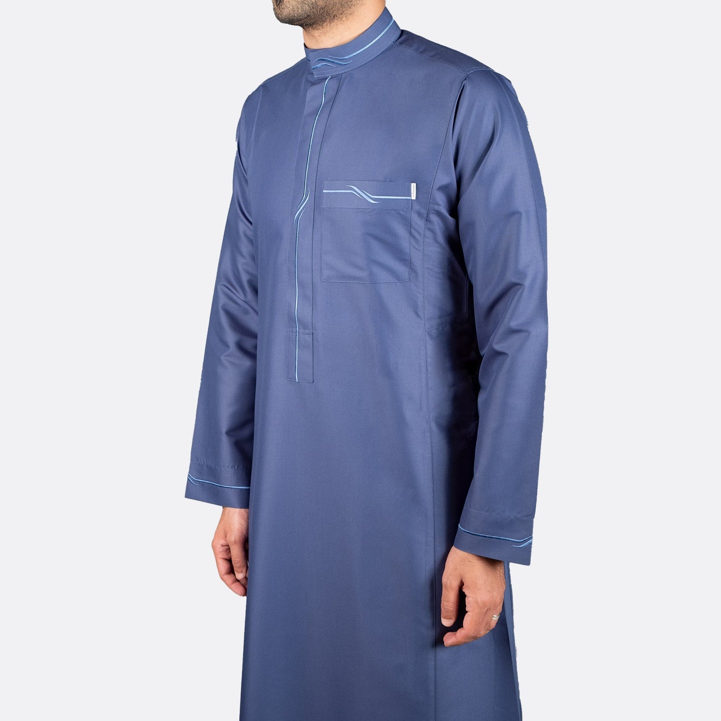 Modern Embroidery Thobe Zipper - Dark Blue - thobe | Nusuki MY