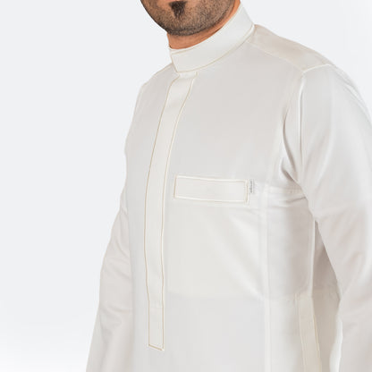 Modern Embroidery Thobe Zipper - Off White - thobe | Nusuki MY