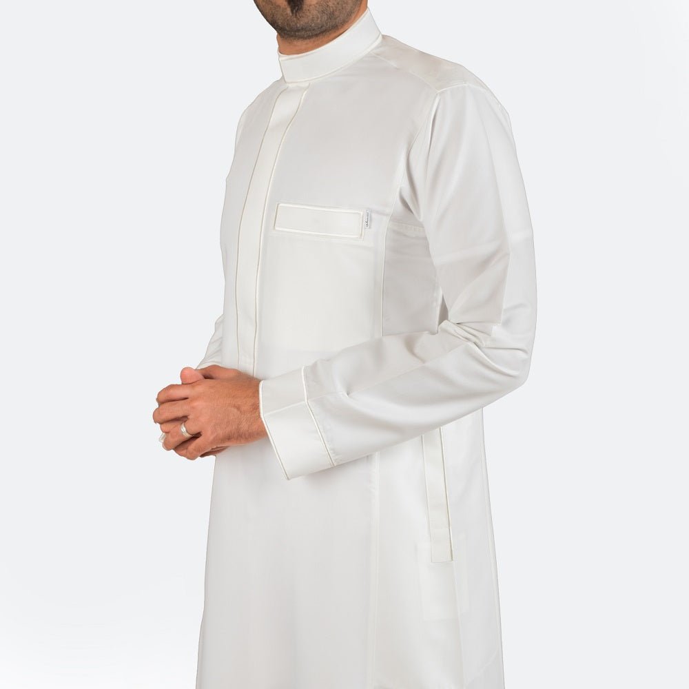 Modern Embroidery Thobe Zipper - Off White - thobe | Nusuki MY
